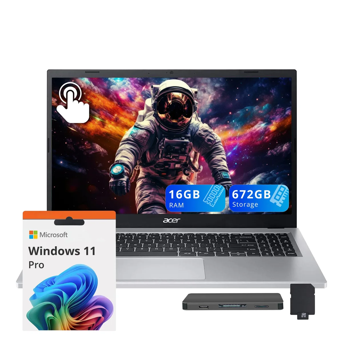Acer America Acer Aspire 3 15.6" Touch Ryzen 5 7520U 16GB 512GB + 160GB Dock Silver business laptop — ภาพสินค้า