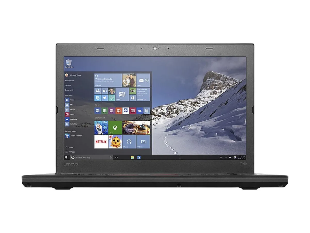 Black 14 inch ThinkPad T460s laptop closed lid matte finish webcam above screen
