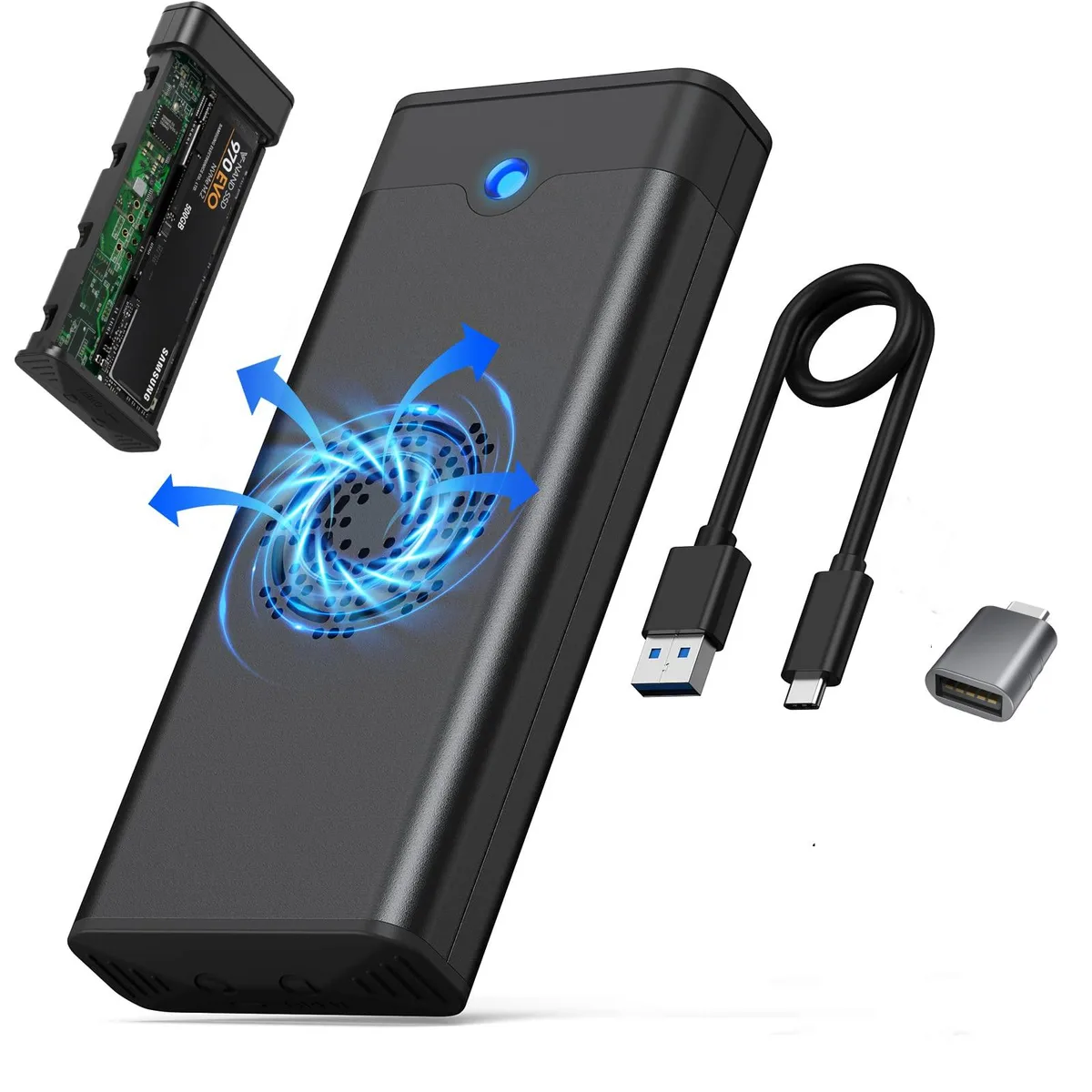 Bailink Bailink M.2 NVME SSD Enclosure with Cooling Fan, 10 Gbps USB 3.2 Gen 2, 6 Gbps SATA, Aluminum, 2242/2260/2280 — ภาพสินค้า