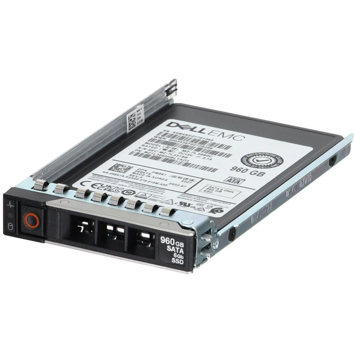 A 2.5 inch SATA SSD with a black metal casing