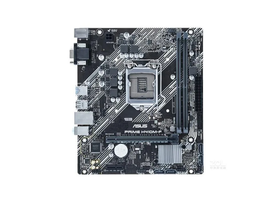 Green Micro ATX motherboard with silver LGA 1200 socket, black DDR4 slots and blue PCIe slots