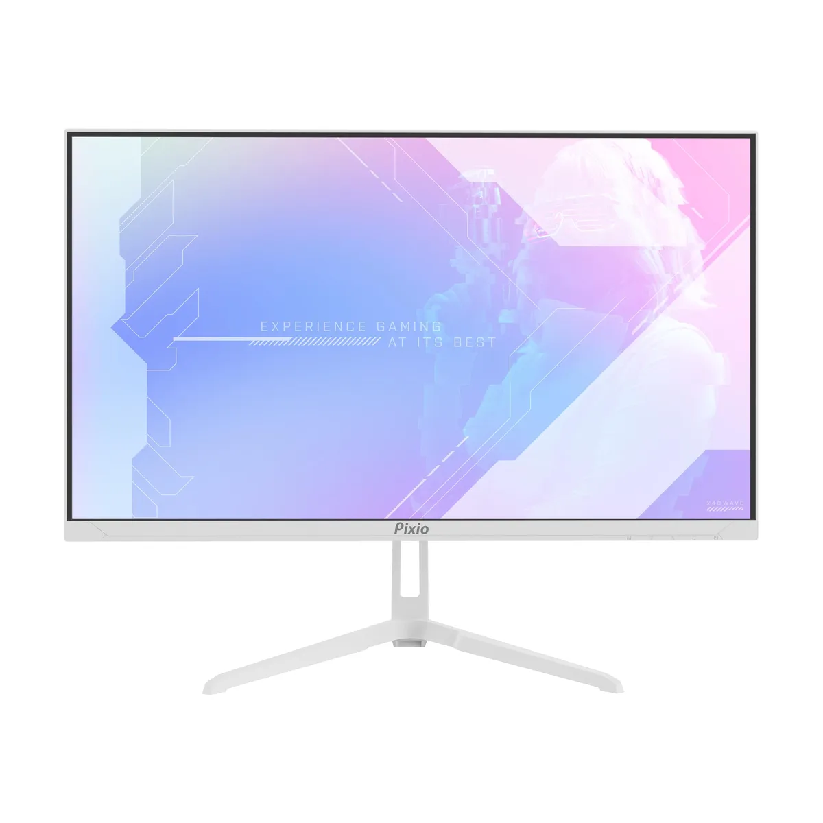 White 23.8 inch gaming monitor with three sided frameless bezel and stand