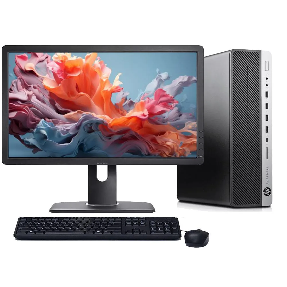 Black HP ProDesk G5 Mini PC with 22 inch LCD monitor