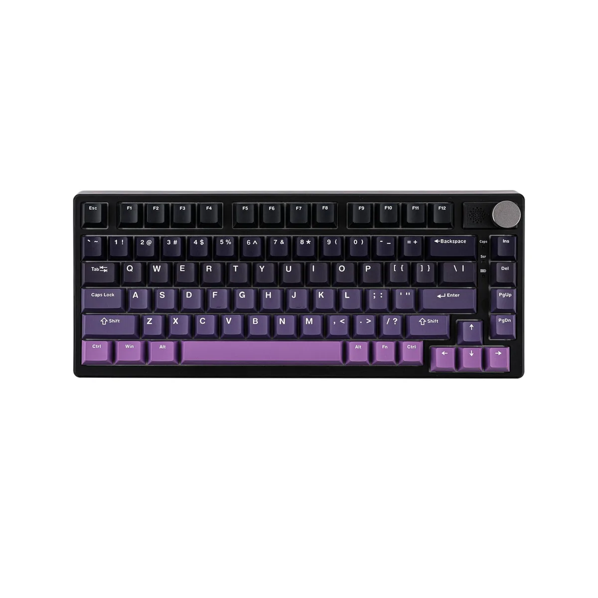 Epomaker HE75 compact keyboard in black and purple with RGB lighting