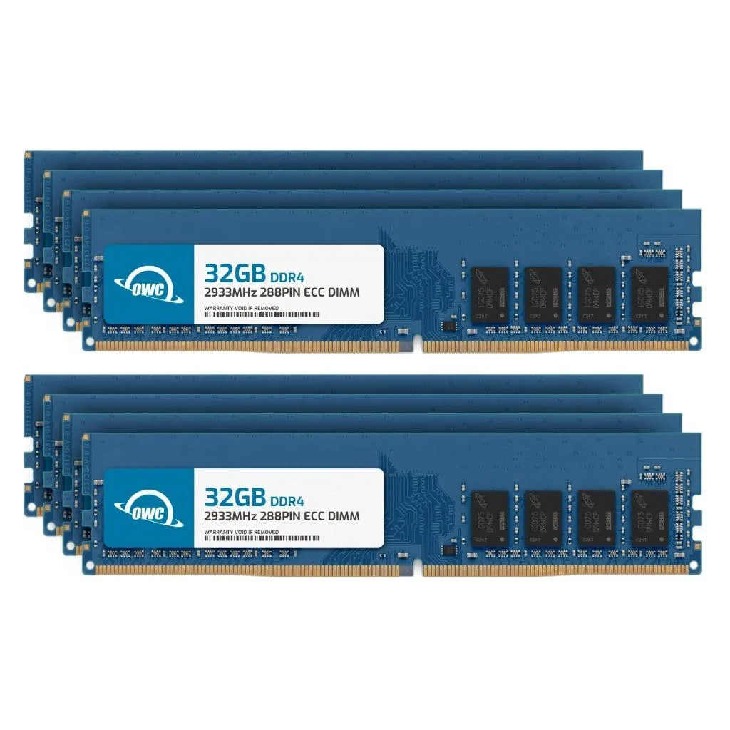 Eight black DDR4 UDIMM sticks without heat spreaders