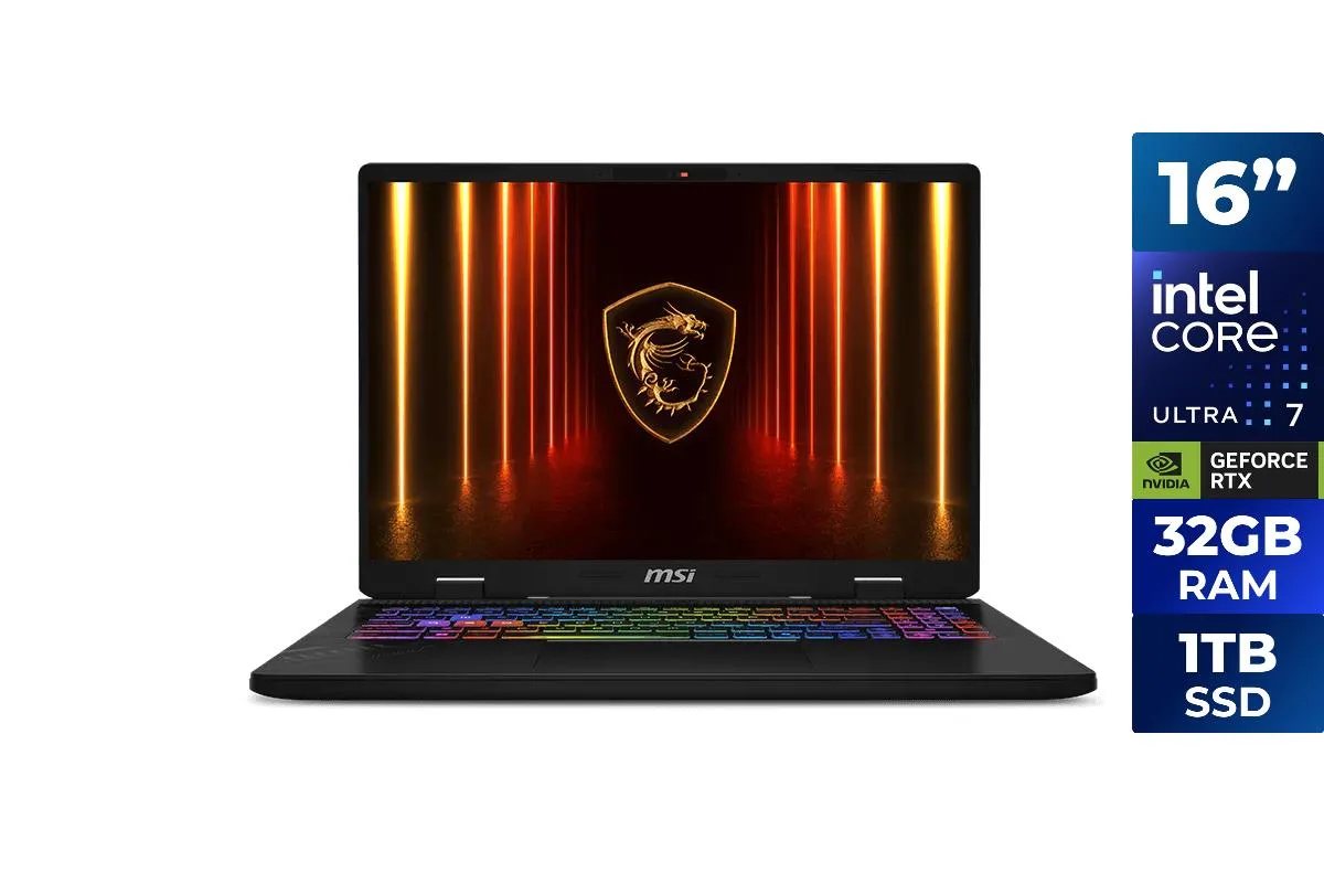 MSI MSI CROSSHAIR16D2211 gaming laptop Intel Core Ultra 7 255HX RTX 5070 32GB 1TB 240Hz — Produktfoto