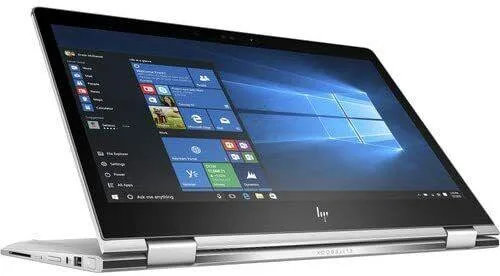 Silver 13.3 inch convertible laptop with 360 degree hinge and touchscreen
