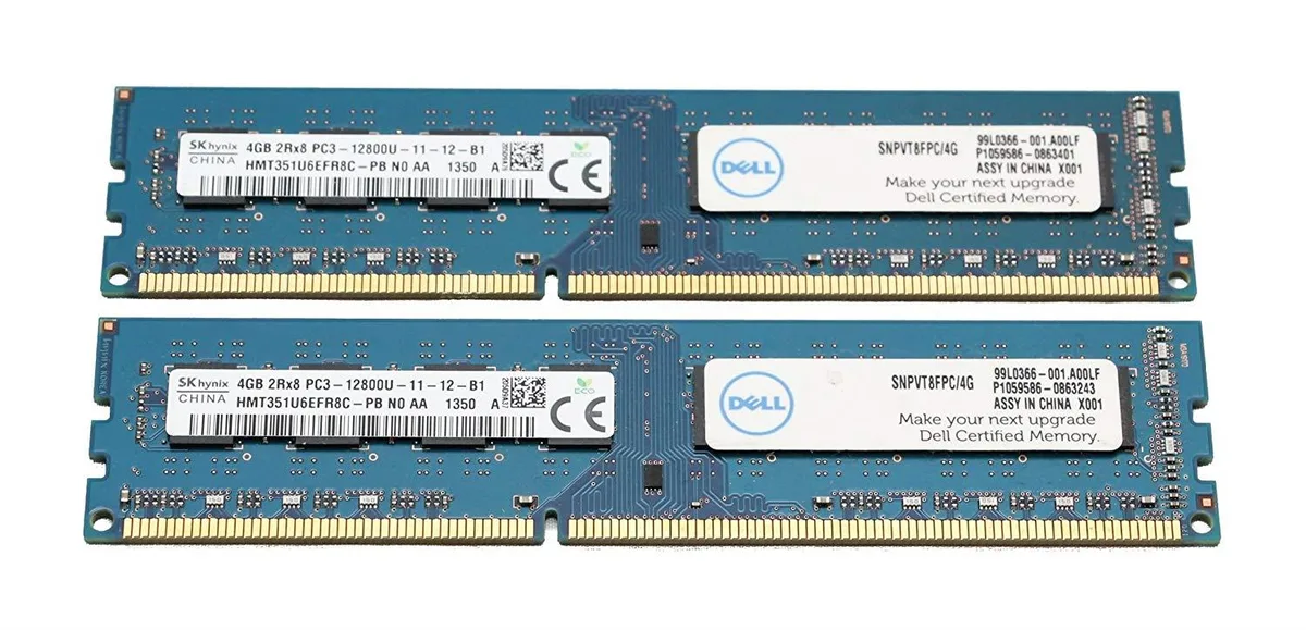 Two green DDR3 desktop memory modules with gold contacts
