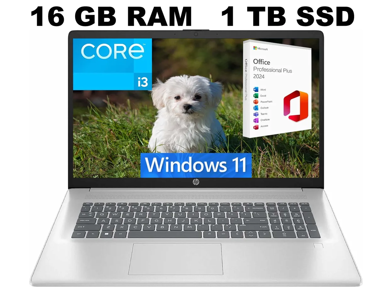 HP HP 17 laptop i3-N305 16GB 1TB SSD 17.3" FHD Silver Office 2024 License — photo du produit