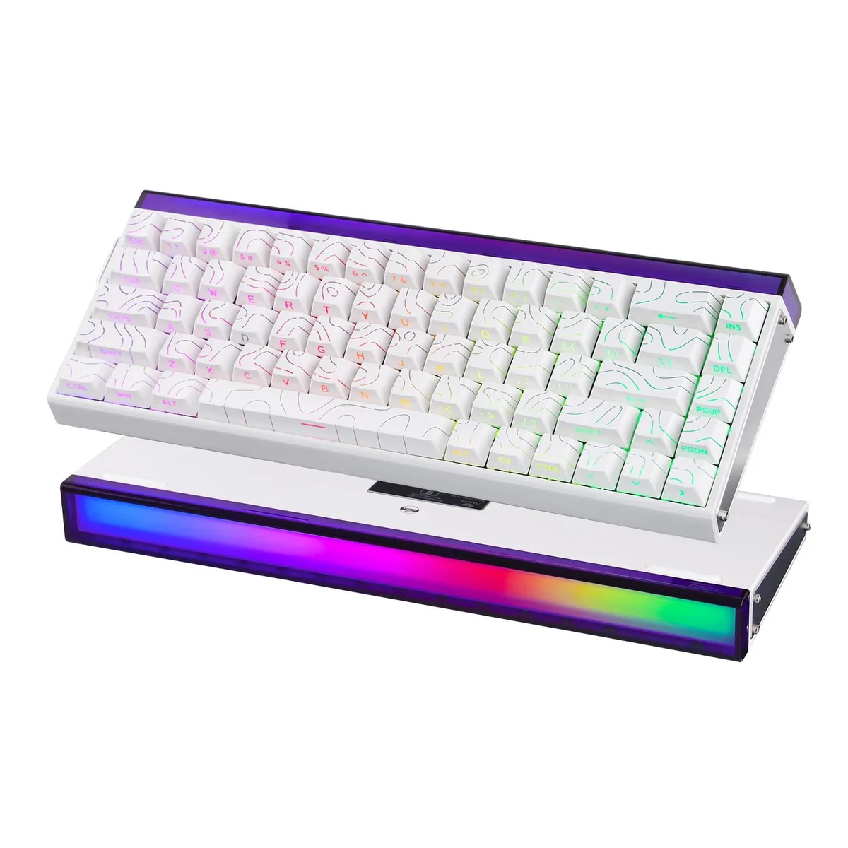 White Topographic 68-key wired magnetic keyboard with RGB light box, 4.7 by 12.3 by 1.2 inches