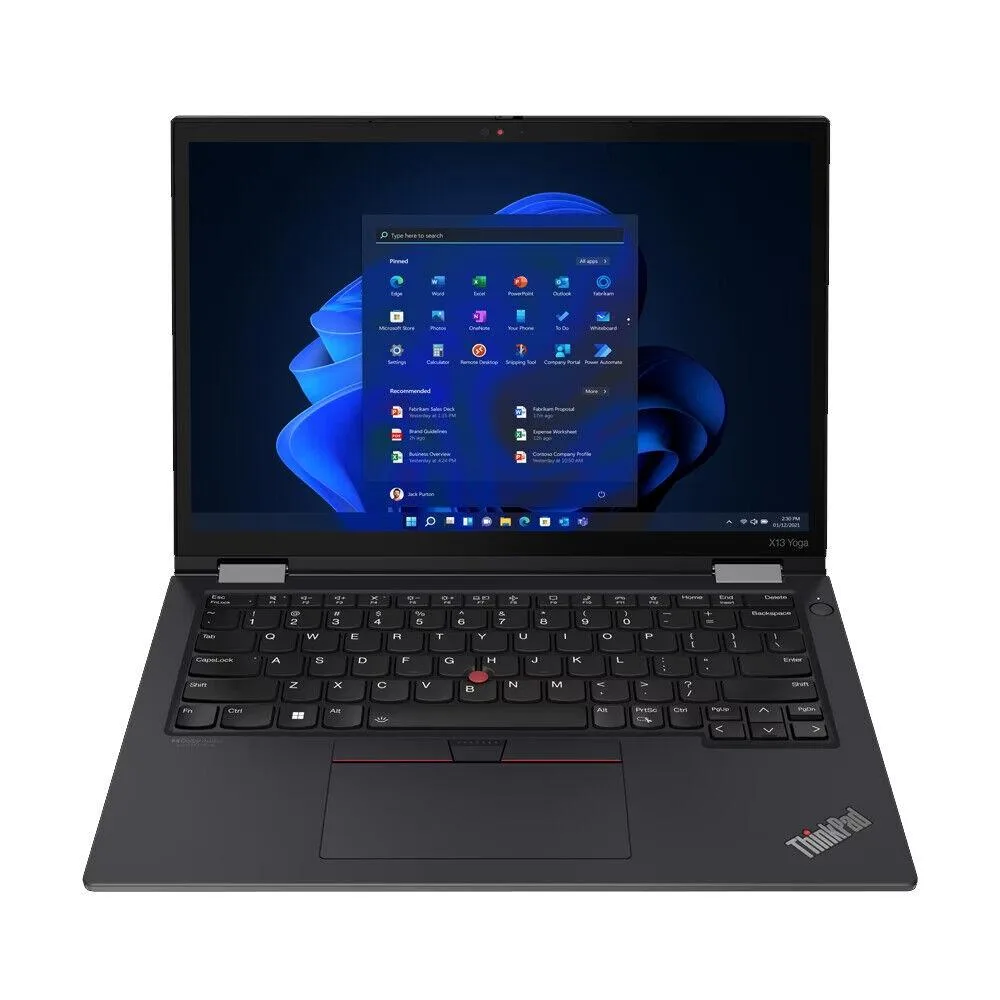 Silver 360-degree convertible laptop with 13.3-inch display and ThinkPad branding