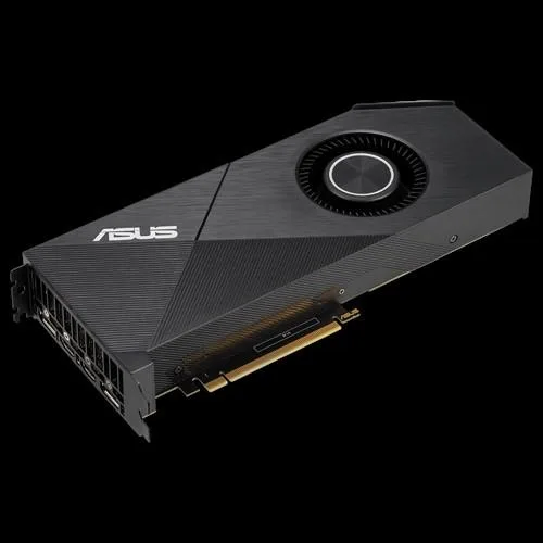 ASUS GeForce RTX 2070 Turbo graphics card in silver metal shroud with single blower fan