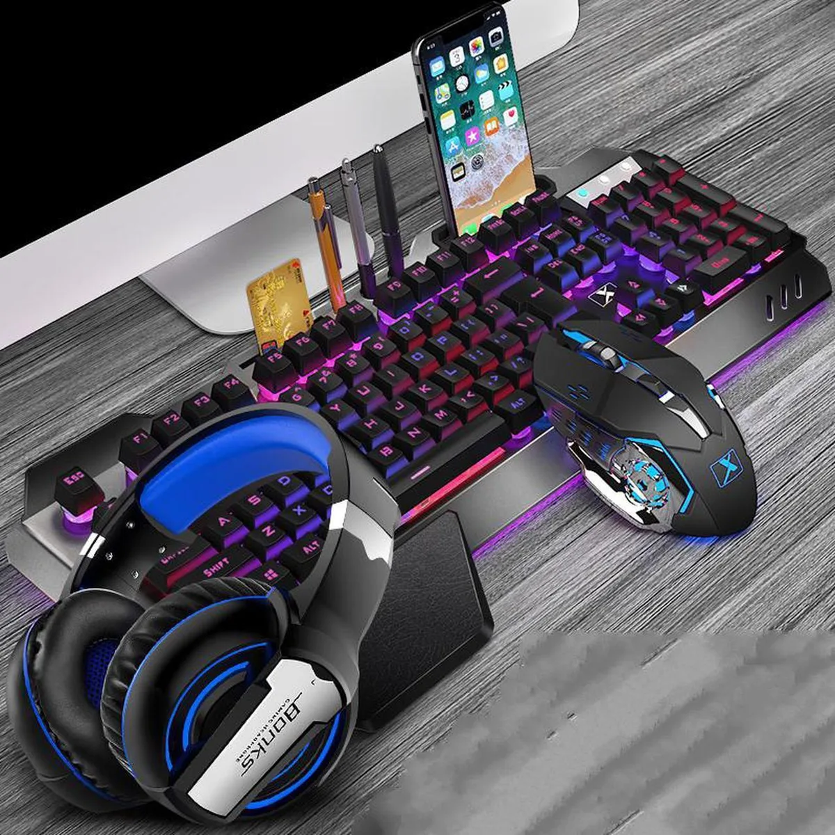 Vszerda Vszerda K680 Gaming Keyboard Combo Black 104 Keys 2400 DPI Bluetooth 5.0 Headset — photo du produit