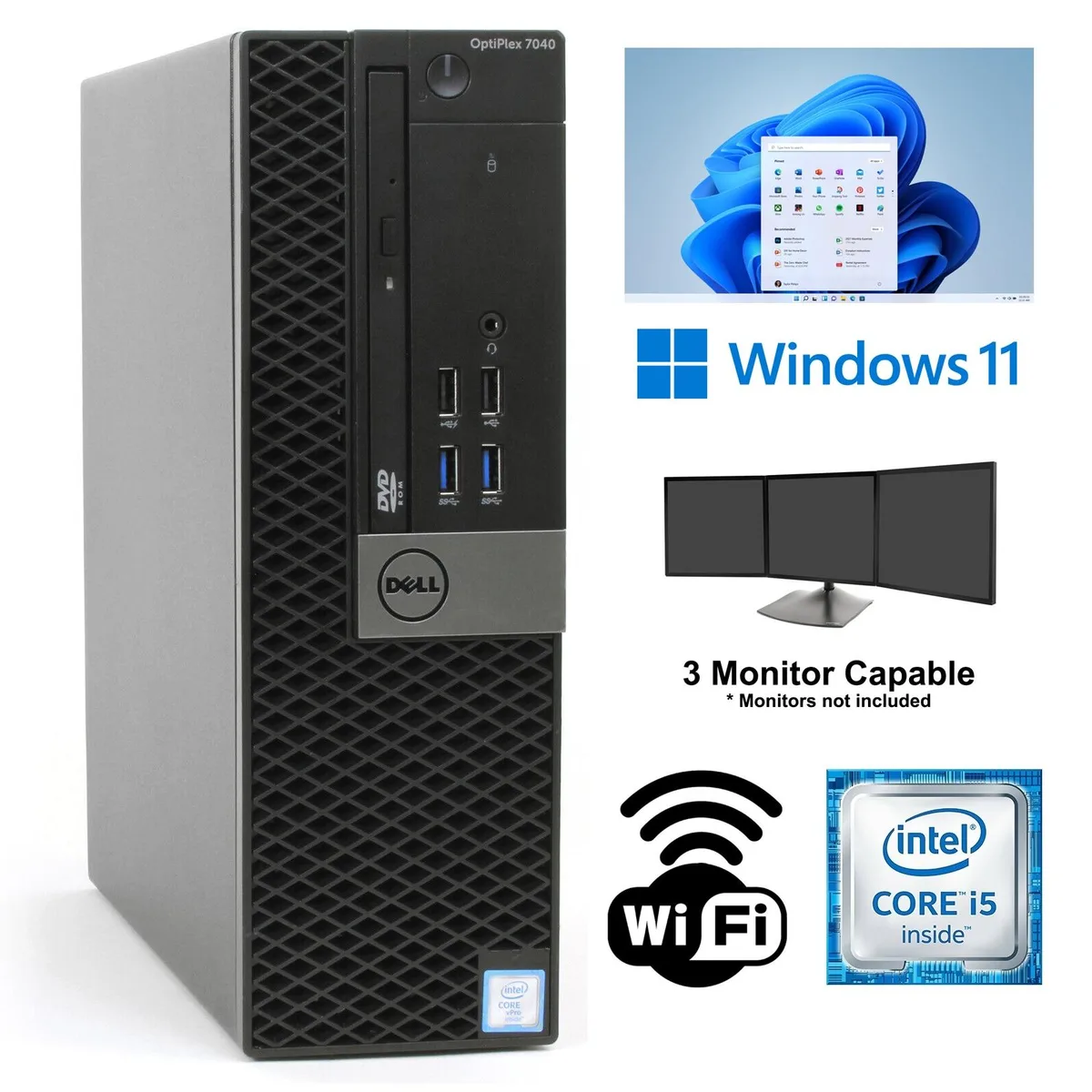 Small black desktop tower with DVD drive and USB Wi-Fi adapter