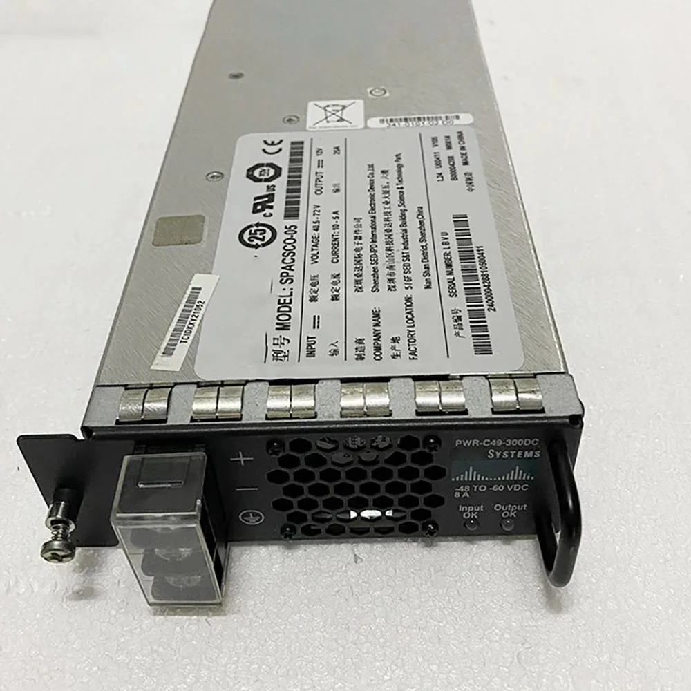 Rectangular ATX power supply unit, matte metal finish, label showing 341-0101-02 D0 PWR-C49-300DC