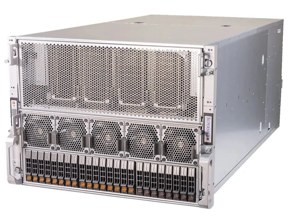 Supermicro rack server with eight NVIDIA H200 GPUs visible inside chassis
