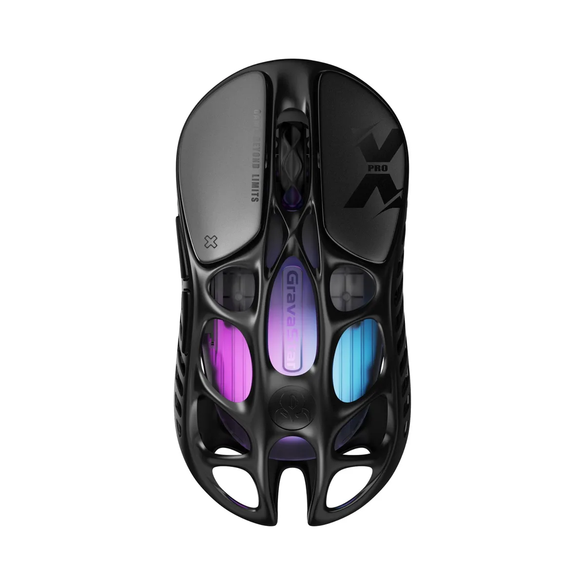Hollow magnesium alloy gaming mouse in Galaxy Black with RGB lighting