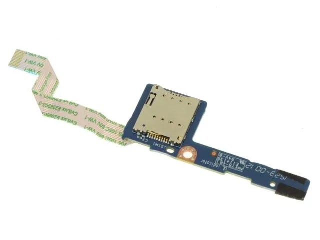 Small green circuit board with SIM card slot and attached cable