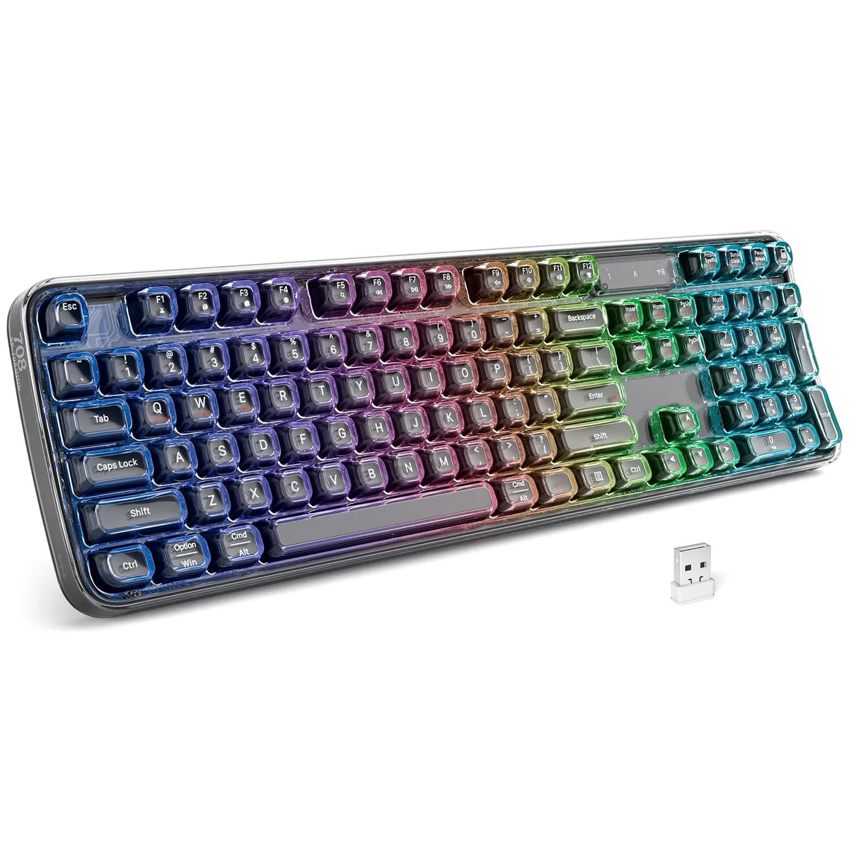 Redragon Black Crystal Gaming Keyboard Bluetooth 5.0 2.4GHz USB-C RGB Rechargeable Transparent Keycaps — toote foto