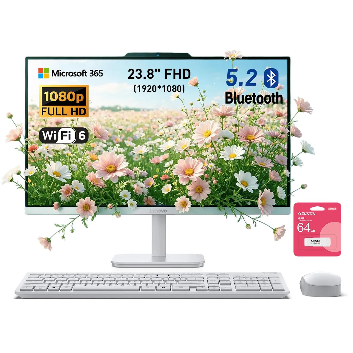 Lenovo Lenovo A100 All-in-One Desktop PC 23.8 FHD i3-N305 16GB 512GB White — product photo