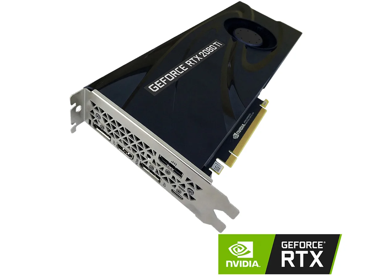 Black blower-style graphics card with single rear exhaust vent
