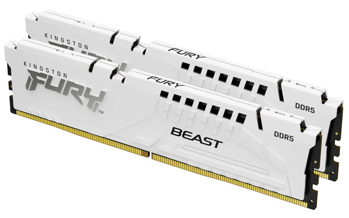 Kingston Technology Corp. Kingston Technology Corp. 64GB (2x32GB) DDR5 6000 CL30 FURY Beast White desktop RAM — photo du produit