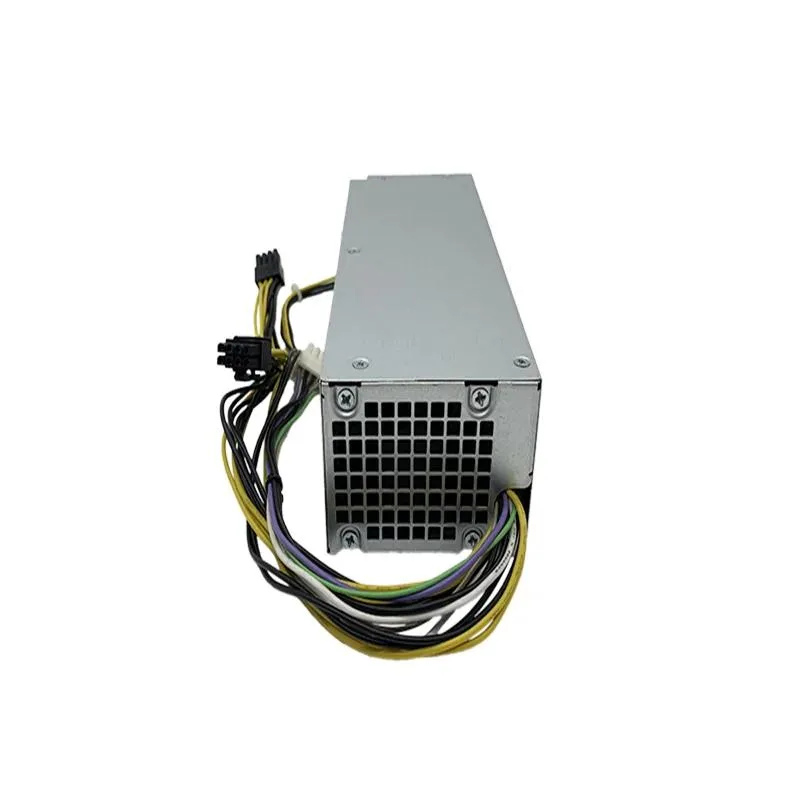 Rectangular ATX power supply unit with matte black metal casing and rear fan grille