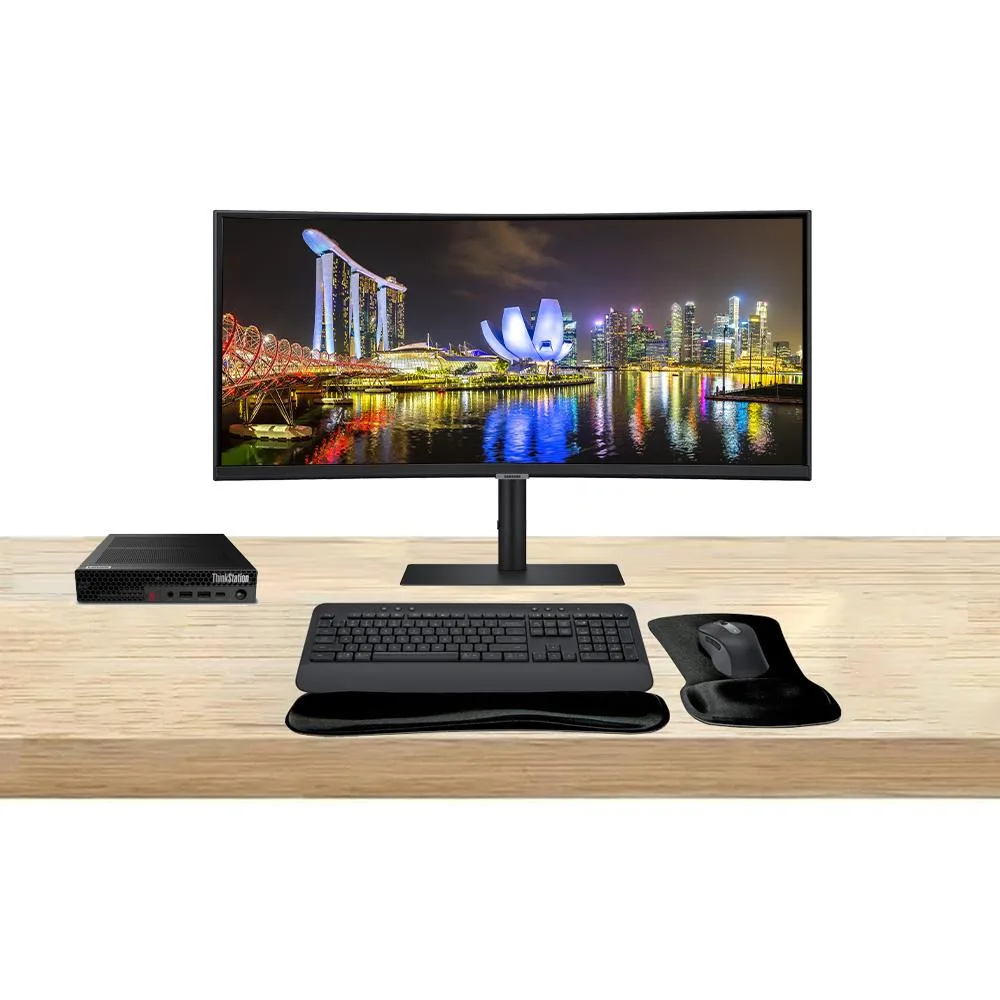Lenovo Lenovo ThinkStation P3 Tiny i9-14900 32GB 1TB T1000 8GB DDR6 + ViewFinity S95UC 49 5120x1440 120Hz + MK650 — 제품 사진
