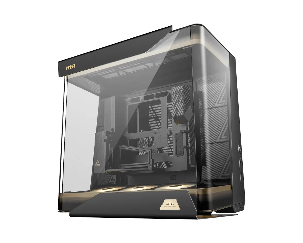 MSI MEG Maestro 900R Supreme tower with three-sided curved tempered glass and aluminum frame