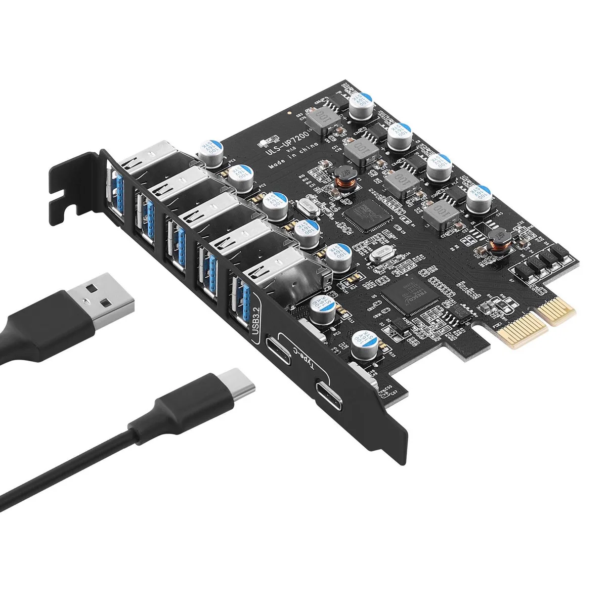 ESTONE ESTONE PCIE25A2C3.2 7-Port USB 3.2 Expansion Card (5× USB A, 2× USB C) 10 Gbps — 제품 사진