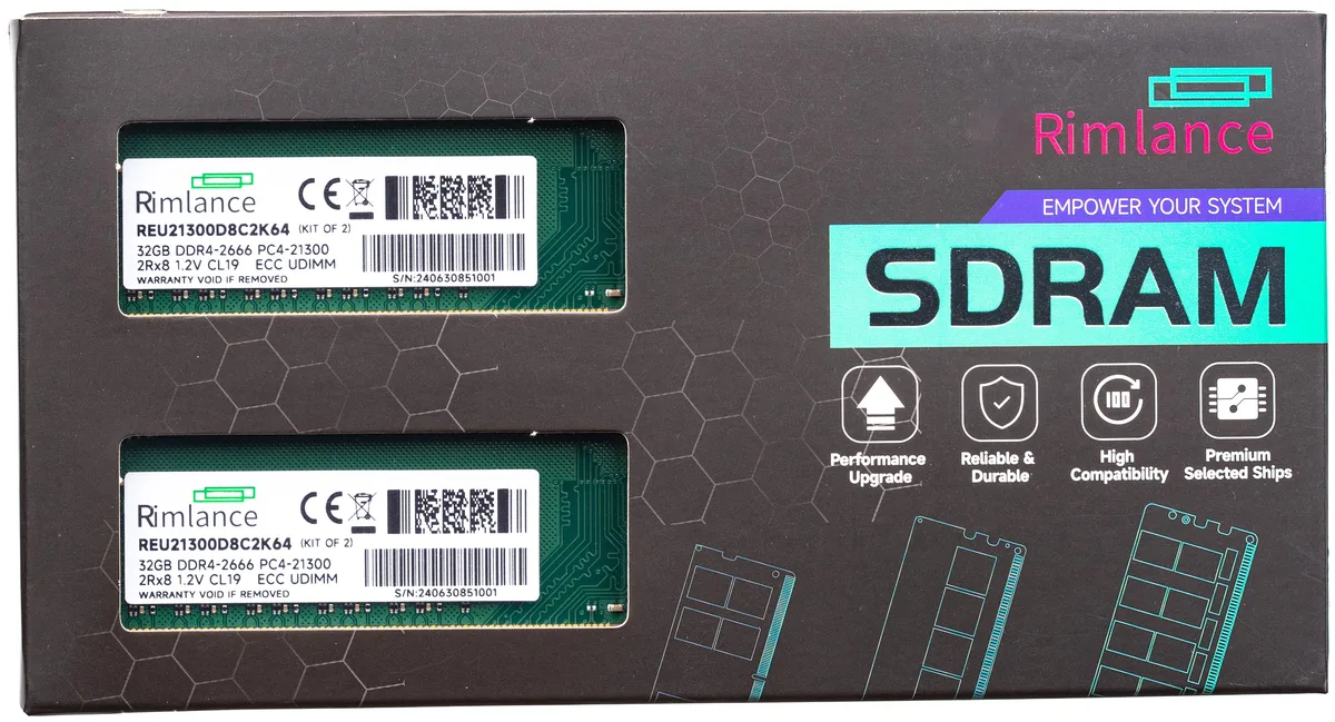 RIMLANCE RIMLANCE REU21300D8C2K64 64GB (2x32GB) DDR4 2666 ECC UDIMM 2Rx8 CL19 1.2V — صورة المنتج