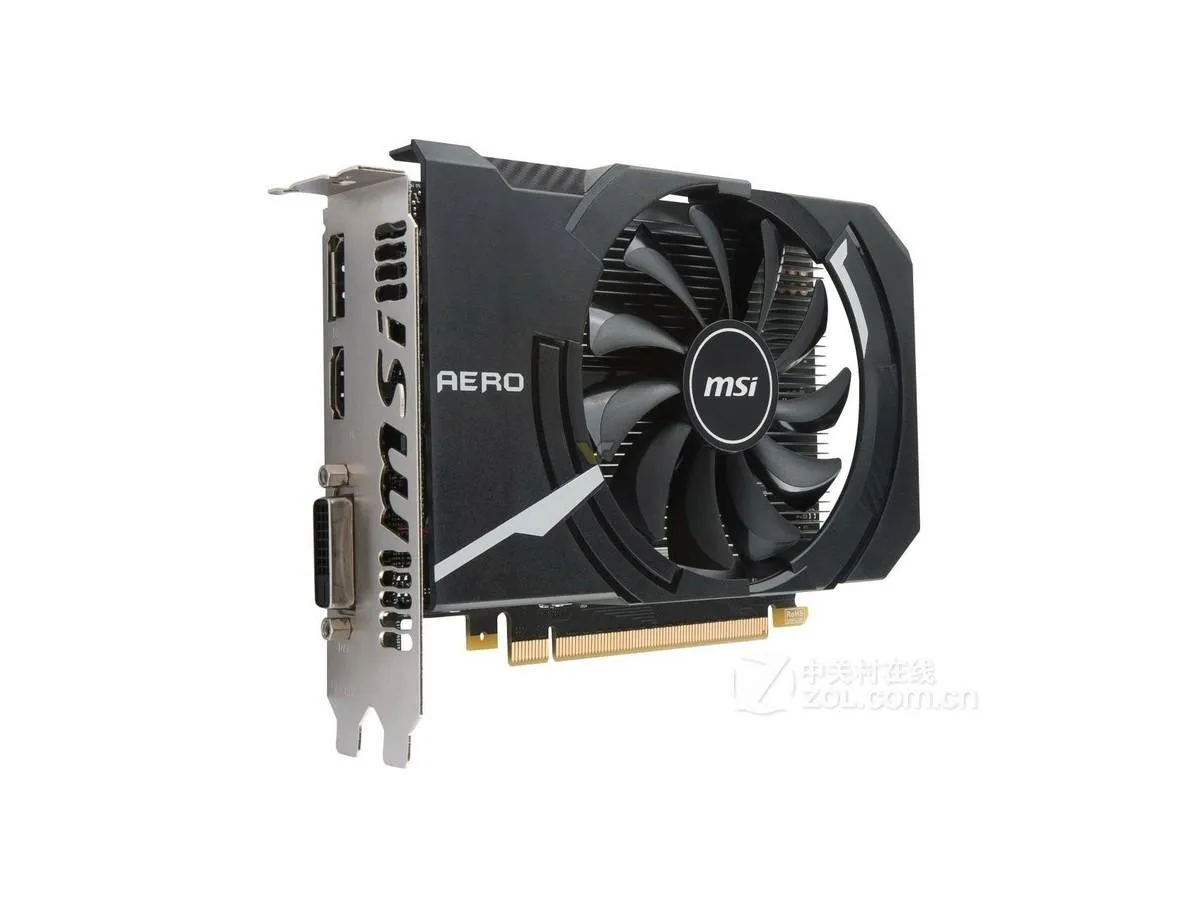 Compact dual-slot graphics card with single fan, matte black shroud and silver backplate, short PCB visible at rear