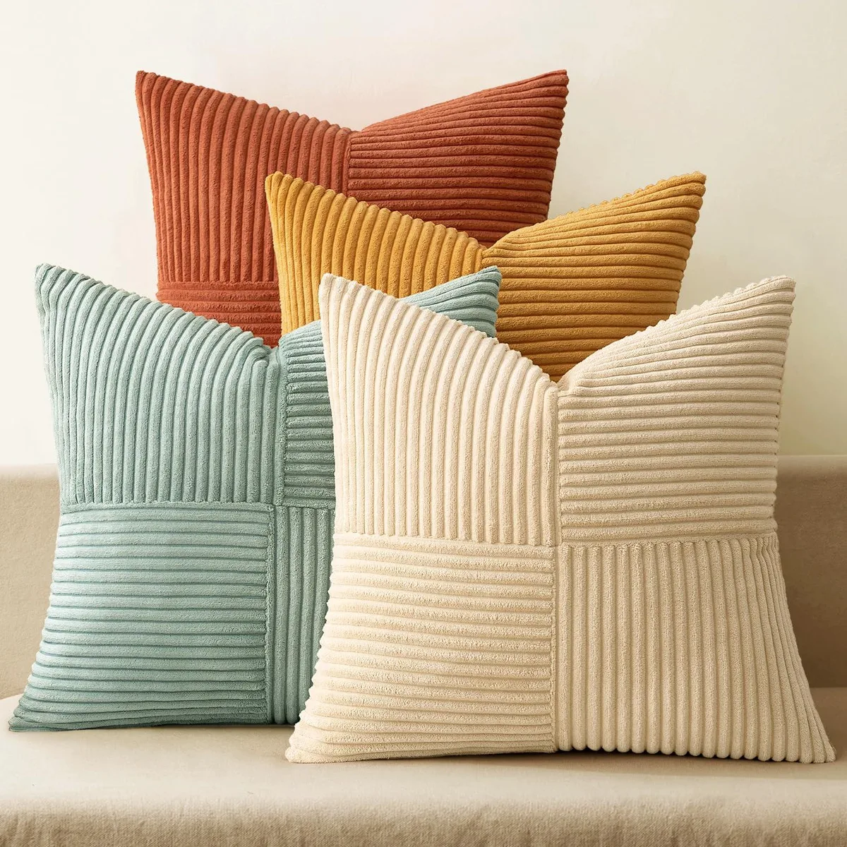 MIULEE 4p_Corduroy_PW_1818_2 Corduroy Patchwork Pillow Covers 18x18 Set of 4 — 商品照片