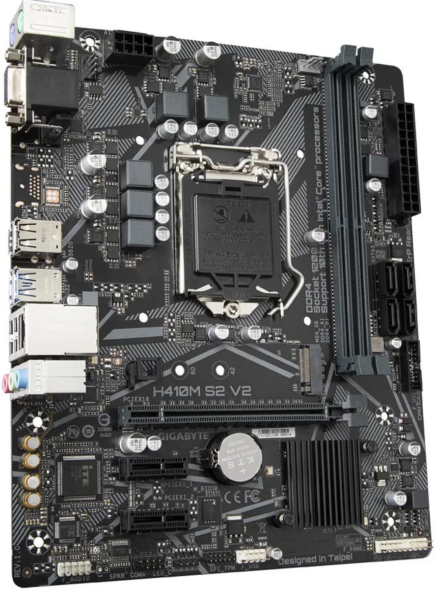 Green rectangular Micro ATX motherboard with black slots and silver heatsinks