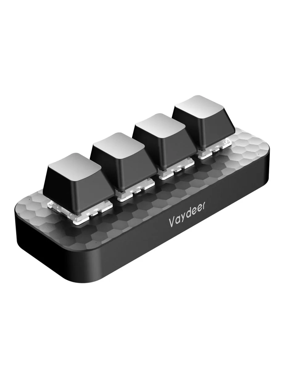 Compact black one-handed mechanical keypad with four Cherry MX Brown keys and integrated palm rest