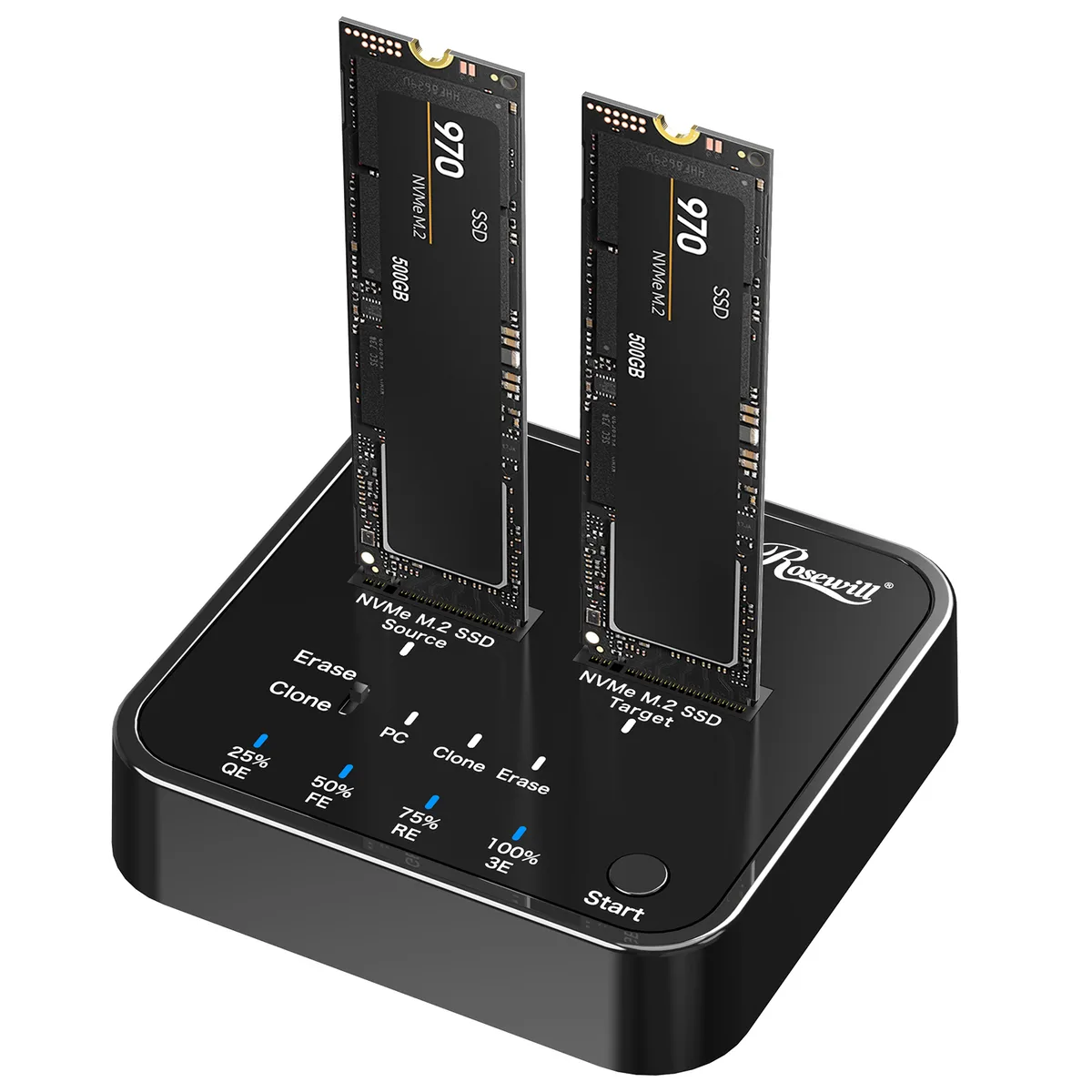 Rosewill Rosewill RS-N2-CLE dual-bay M.2 NVMe duplicator, 20 Gbps USB 3.2 Gen 2 Type-C, 4 TB per bay — photo du produit