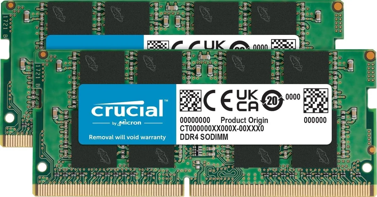 Crucial Crucial 64GB Kit (2x32GB) DDR4 3200MHz CL22 SODIMM laptop RAM CT2K32G4SFD832A — صورة المنتج