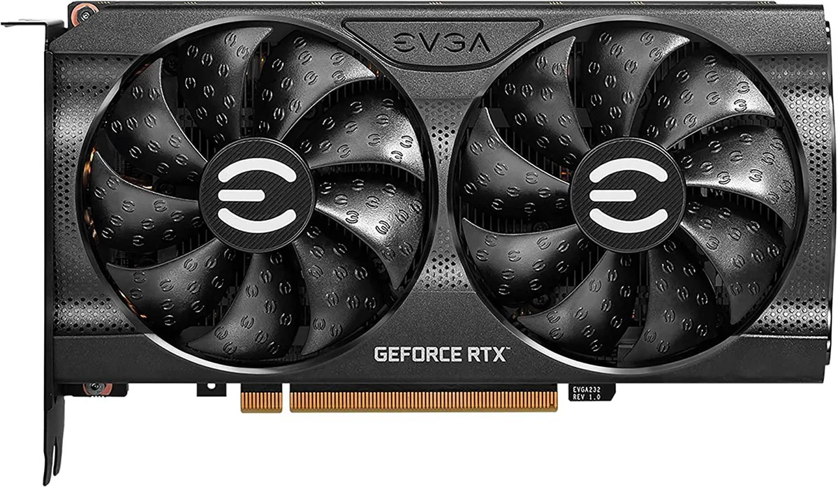 EVGA GeForce RTX 3060 Ti XC Gaming graphics card, dual-fan cooler, black and silver finish