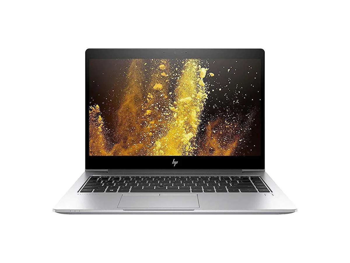 Silver 14 inch business laptop closed showing matte finish and thin profile