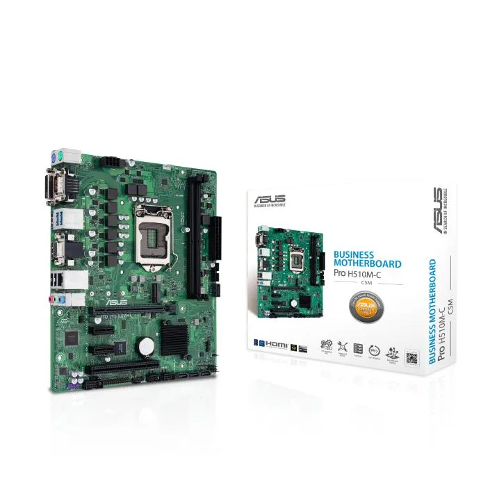 Green Micro-ATX motherboard with silver LGA 1200 socket, black slots and rear I/O panel