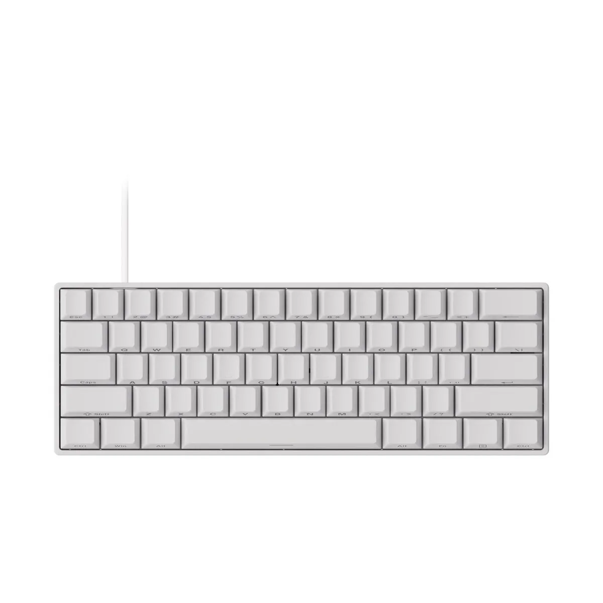 White 60% wired gaming keyboard with shine-through keycaps