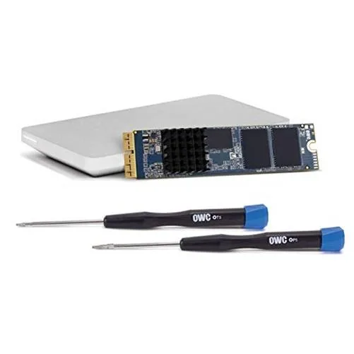 OWC Aura Pro X2 2TB M.2 2280 SSD bare circuit board with gold edge connector and black controller chip