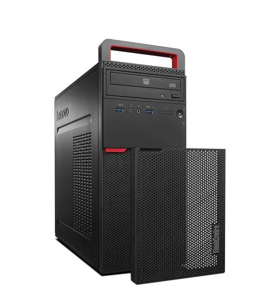 Compact black desktop tower with front ports and vents