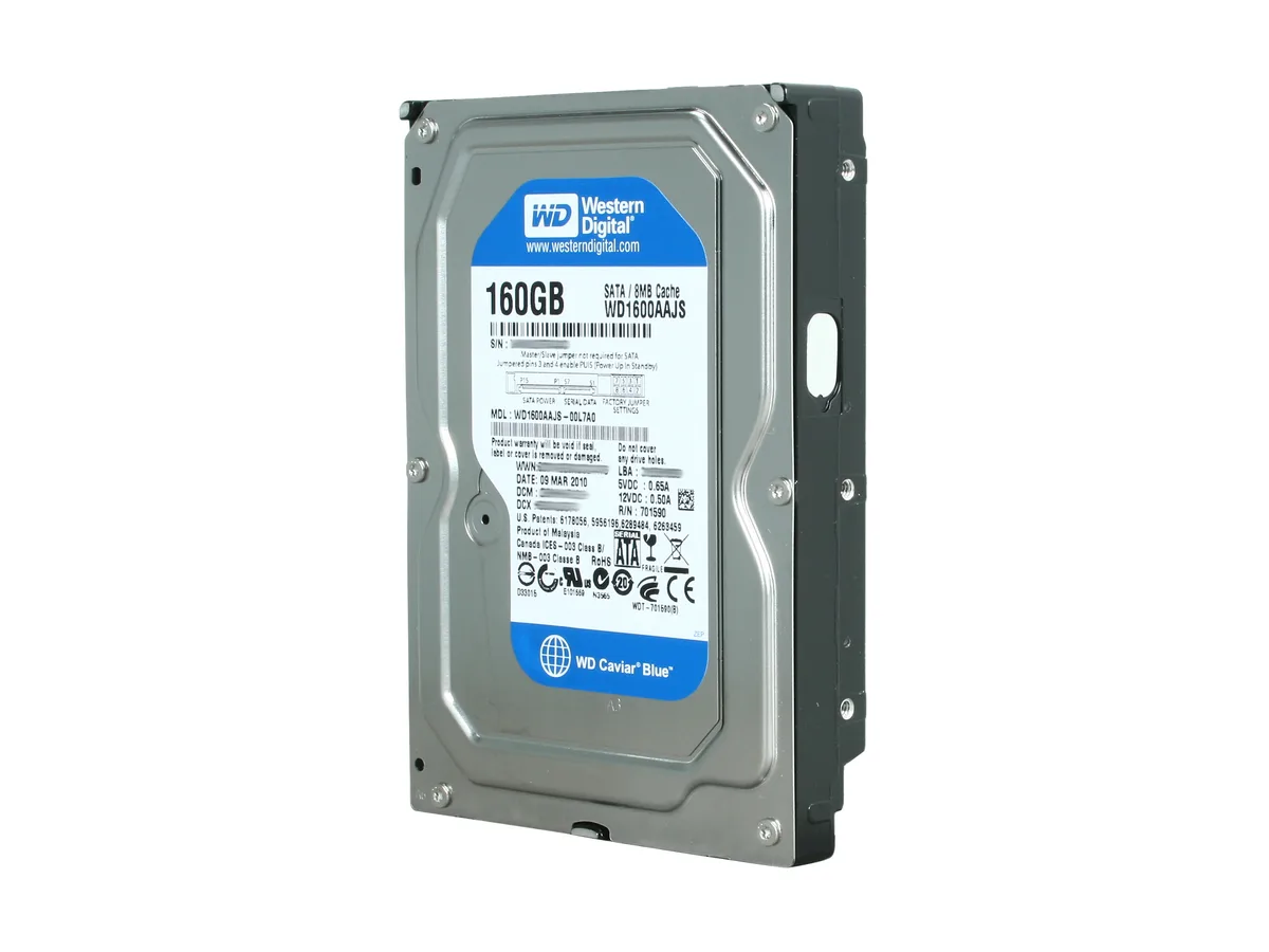 Silver rectangular 3.5 inch SATA hard drive with circuit board exposed