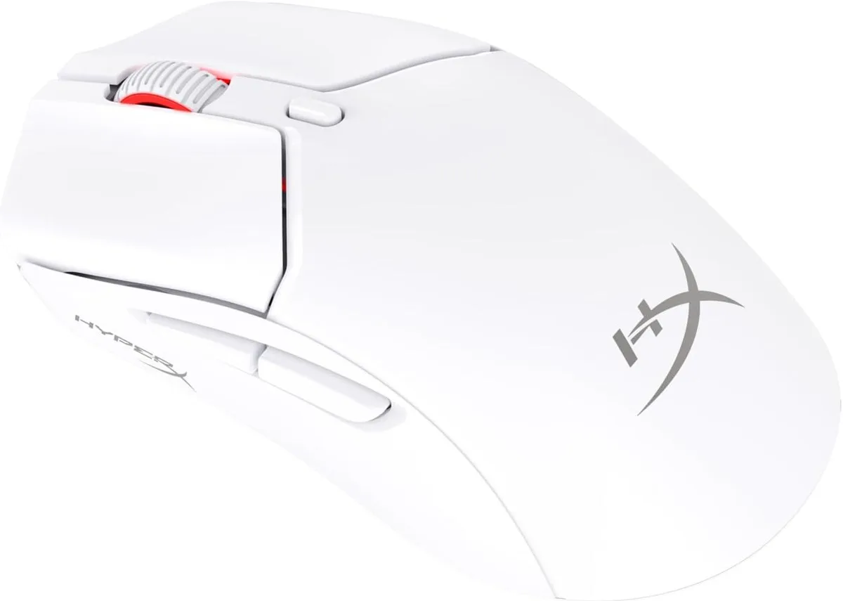 Compact white wireless gaming mouse with solid shell, 59 g