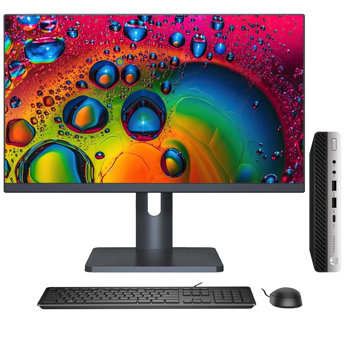 HP HP ProDesk 600 G4 Mini desktop PC with 27" monitor, i5-8500T, 8GB DDR4, 512GB SSD — photo du produit