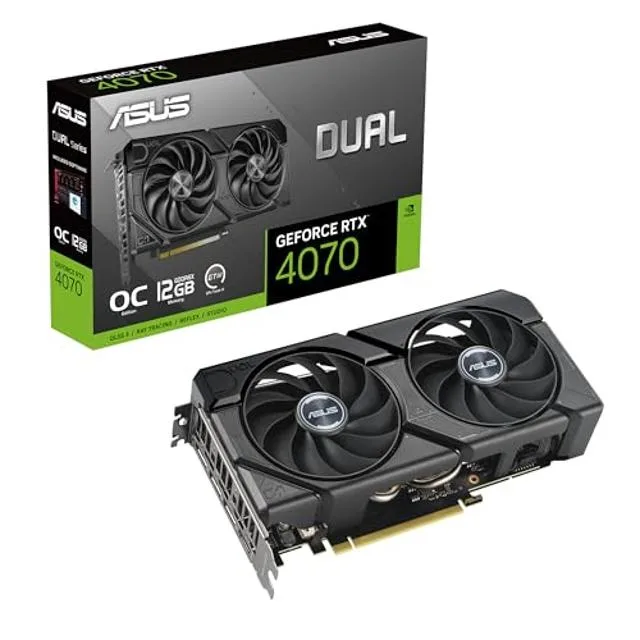 ASUS Dual GeForce RTX 4070 EVO OC 12GB GDDR6X 2.5-slot graphics card with dual axial fans
