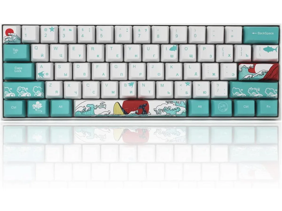 Coral Sea 60% PBT keycap set, 70 keys, OEM profile, dye-sub legends, MX stems