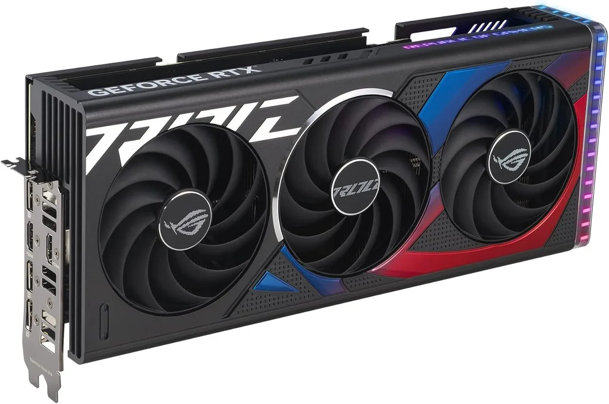 ASUS GeForce RTX 4070 Gaming graphics card with triple-fan cooler and metal backplate
