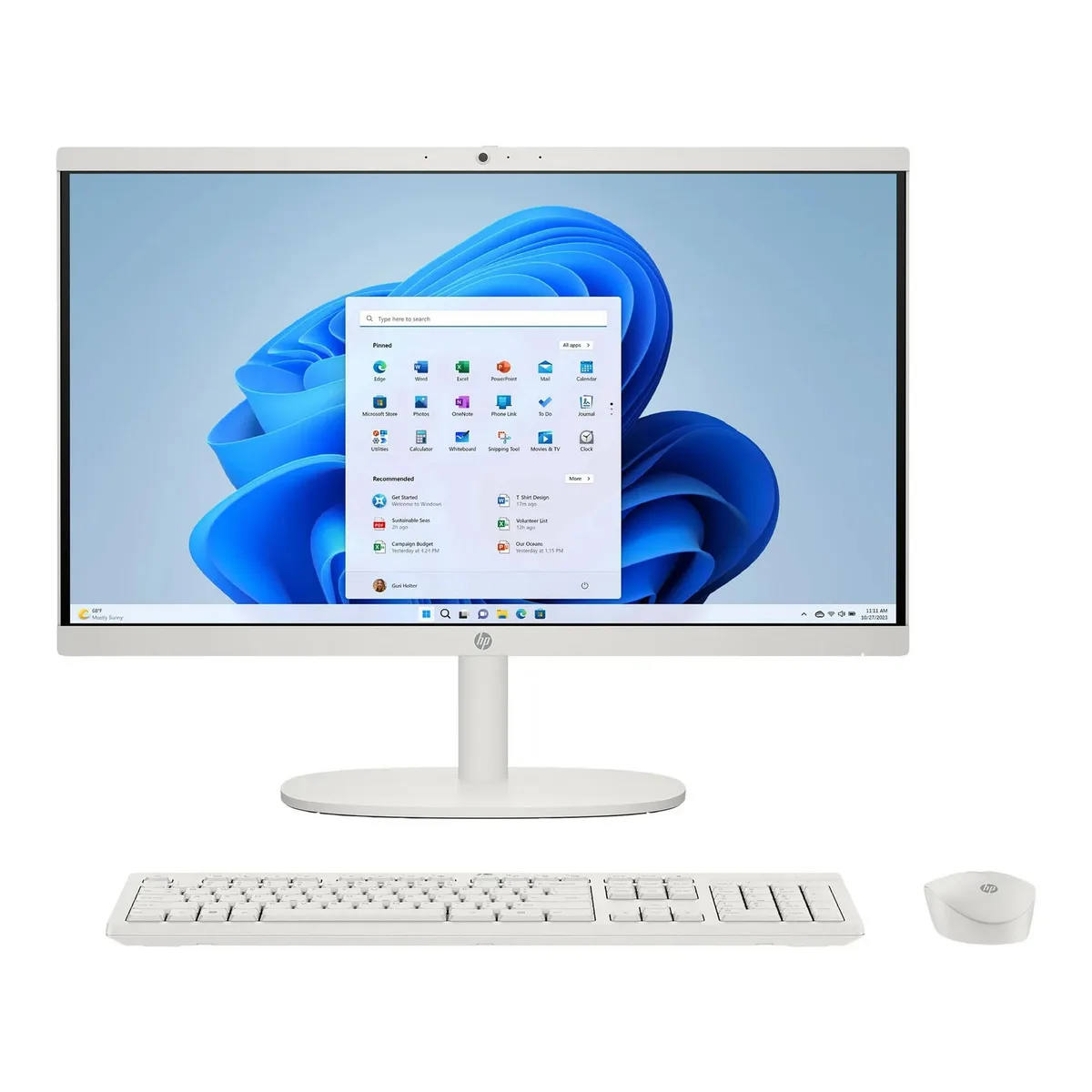 HP 21.45 inch all-in-one desktop in cashmere white with matching wireless keyboard and mouse